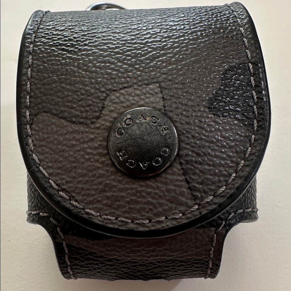 Coach Gray Camouflage Leather EarPod Case Holder Snap Closure Key Ring